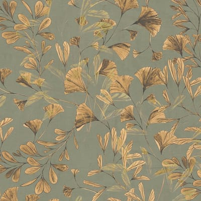 Natuur behang Profhome 782231-GU vliesbehang hardvinyl warmdruk in reliëf glad met bloemmotief mat olijf bruinbeige geeloranje groen 5,33 m2