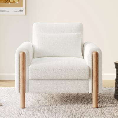 Moderne fauteuil met dikke kussens - eenpersoonsbank - zachte lounge stoel - voor woonkamer - kantoor of slaapkamer - wit