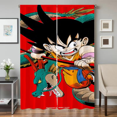 Intérieur Maison Rideaux de Cuisine pour Salon 2 Pièces Rideaux Occultants Rideau de Porte Dragonball Cloison Décoration de Chambre W50xH70cmx2pcs-CL black