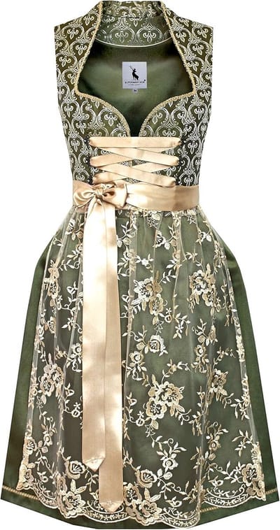 Midi-dirndl met kanten schort en elegante kleuren, maat 32-54