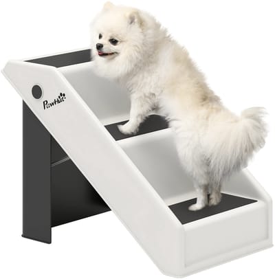 HomeGoodies Honden Trap 3 Treden – Opvouwbare Huisdier Trap met Antislip – Voor Kleine & Oudere Honden en Katten – Crèmewit