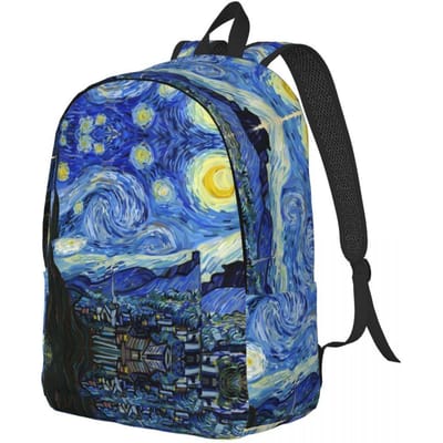 Van Gogh Schilderen Rugzak Mannen Vrouwen Cool Student Wandelen Reizen Dagrugzak Sterrennacht Laptop Computer Schoudertas Lichtgewicht Small 40x30x14cm gray