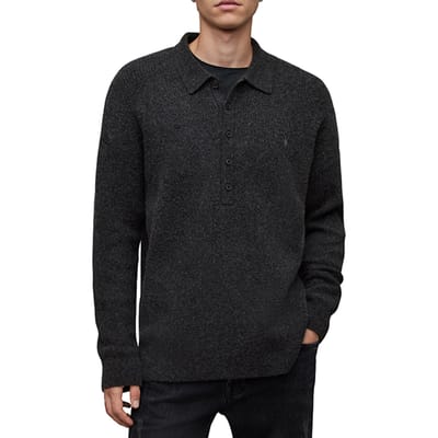 AllSaints Shapley Ls Polo Cinder Black Marl Maat: XXL | Poloshirts Outlet | Heren | Zwart