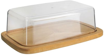 Cook Company Botervloot met deksel - bruin/transparant - bamboe hout/kunststof - 19 x 12,4 x 7 cm