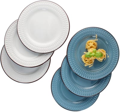 Set van 6 ROME wit & blauw steengoed dinerborden voor 6 personen - 3x 24323274 & 3x 24323250