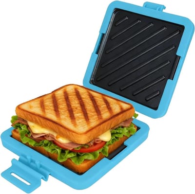 Broodrooster - Sandwichmaker-Magnetron Tosti Maker - Tosti-ijzer voor de Magnetron - Met Heatwave-Technologie voor Knapperig Resultaat - Antiaanbaklaag - Vaatwasserbestendig -Blauw