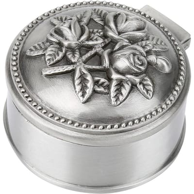 1 stuks Vintage Bloem Gesneden Ronde Vormige Zinklegering Sieradendoos Voor Ringopslag