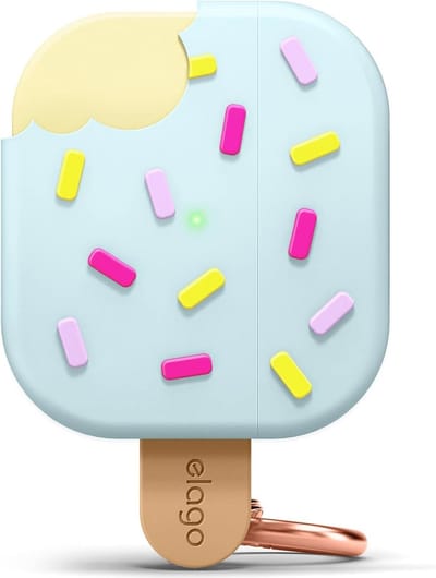 Leuke IJs Creme Hoes voor AirPods - Draadloos Opladen Ondersteund, Schokbestendig en Inclusief Sleutelhanger