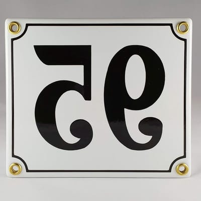 Emaille Huisnummer - Woonhuis Bord - Huis Identificatie - Handgemaakt Verhoogd Cijfer - 12x14cm - Zwart Wit