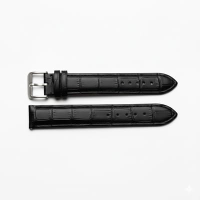 Zwart horlogebandje geschikt voor samsung galaxy 7 / 6 / 5 / 4 20 mm dames en heren met krokodillenlook structuur en zilverkleurige gesp, smal vervangend horloge bandje met stiksel