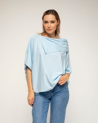 T-shirt met vleermuismouwen en boothals met omslag