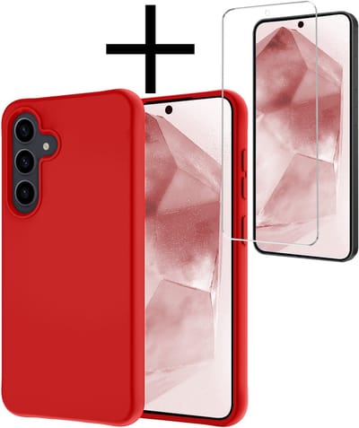 Hoesje - Met Screenprotector - Geschikt voor Samsung Galaxy A56 - Sterk & Shockproof - Back Cover - Siliconen Case - Telefoon Hoes - Rood