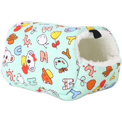 Hangend katoenen hamsternest, warm en dik, klein katoenen nest voor cavia's en hamsters, 14x12 cm, cartoongroen white