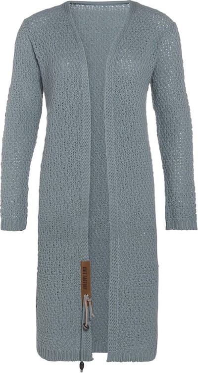 Knit Factory Luna Lang Gebreid Vest Stone Green - Gebreide dames cardigan - Lang vest tot over de knie - Groen damesvest gemaakt uit 30% wol en 70% acryl - 36/38