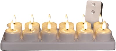 Anna's Collection Oplaadbare LED theelichtjes/waxinelichtjes - 12x - wit - H5 cm - met oplaadstation - kaarsen