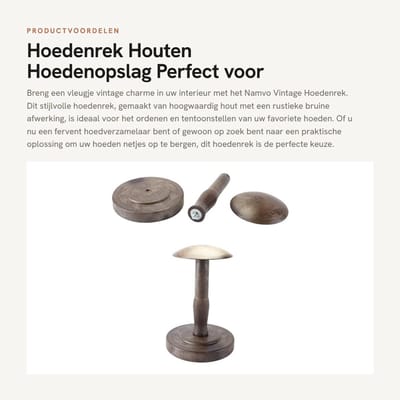Dailygoods- Hoedrek Vintage - Houten Hoedrek - Decoratief Hoedrek - Hoedhouder - Praktische Organizer - Perfect voor Opslag - Hoedens