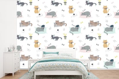 Behang - Fotobehang Katten - Huisdieren - Patronen - Breedte 360 cm x hoogte 240 cm
