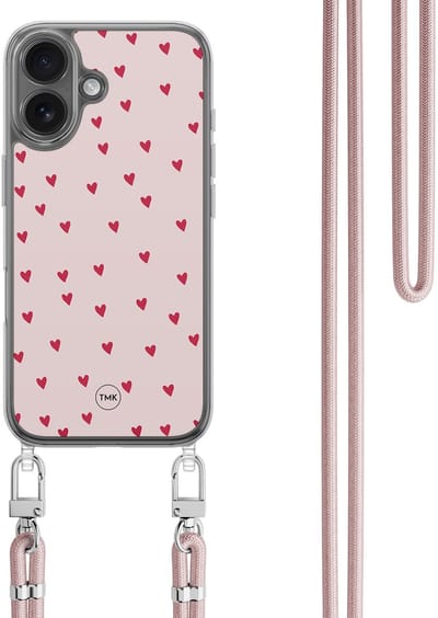 Casevibes - Telefoonhoesje met koord - Geschikt voor Apple iPhone 16 - Cute hearts - Roze - Print