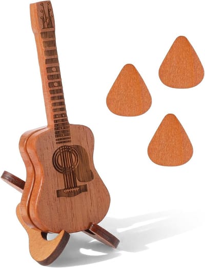 3-delige houten plectrums set voor gitaar, inclusief plectrumhouder en etui, ideaal voor muzikanten en gitaarliefhebbers
