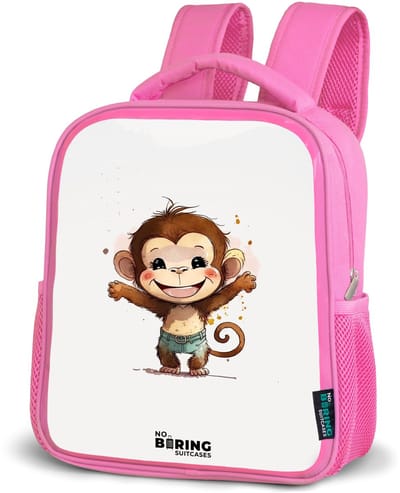 NoBoringSuitcases.com® - Rugzak roze - Schooltas meisjes - Aap - Bruin - Waterverf - Dieren - Kinder rugtas meisje - Boekentas kind - Kinderrugzak voor school - Schoolrugzak