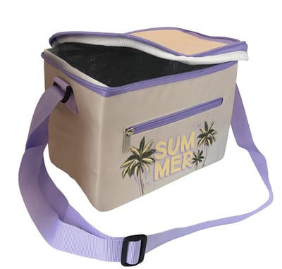 CUHOC Koeltas 4L – Compacte Lunchtas met schouderband voor School, Werk of Strand – Isolerende Koelbag – Kleine Koeltas -Paarse Palmprint & ‘SUMMER’ Opdruk