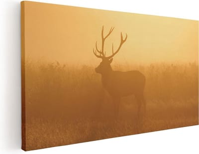 Artaza Canvas Schilderij Hert - 40x20 cm - Klein - Wanddecoratie Gewei - Muurdecoratie Silhouet - Schilderijen Op Canvas
