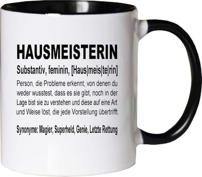 Grappige koffiemok met conciërge tekst - dubbelzijdig bedrukt - leuk cadeau voor werk