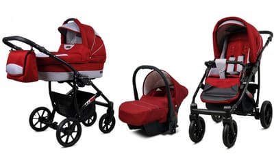 BabyLux® Kinderwagen 3in1 – LARGO - CHILI SILVER BLACK FRAME - Opklapbare Wandelwagen incl. Reiswieg, Multifunctionele Buggy Sportstoel, Autostoel - Combi-kinderwagen met Luiertas, Regenhoes, Klamboe, Bekerhouder, etc.