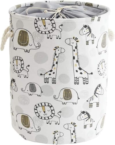 Grote wasmand voor kinderen, opbergmand voor speelgoed en kleding, met trekkoord en safari-thema voor kinderkamerdecoratie