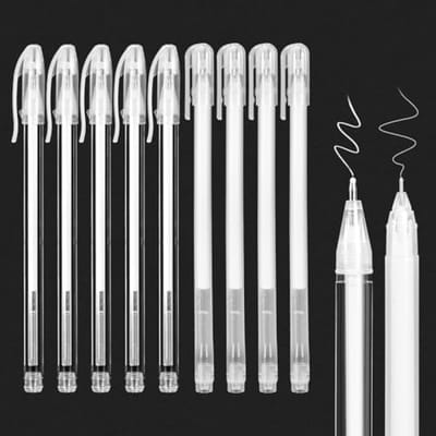 PromoHome Set van 9 Witte Gelstiften - Fineliner Pen Set - Waterbestendige Witte Markeerstiften voor Tekenen, Schilderen en Kunstprojecten - 0,8 mm en 0,6 mm Puntdikte