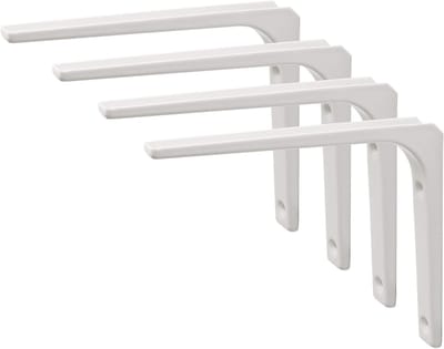 4 Stuks Wandgemonteerde Planksteunen, Metalen Plankondersteuning 150mm x 125mm, IJzeren Plankbeugels met Witte Afwerking voor Dure Planken en Wandplanken