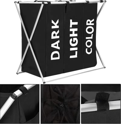 Springos Wasmand 3 Vakken - Wassorteerder - Wasmand - Wasbox - Organizer Kleding - Waszakken Voor Wasgoed - Laundry Basket - Dubbele Wasmand