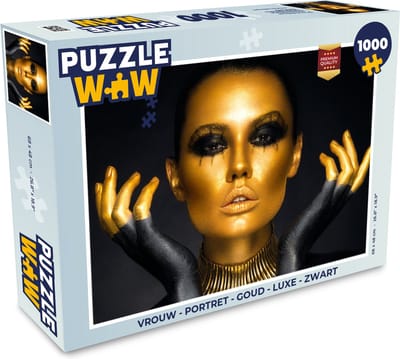 Puzzel Vrouw - Portret - Goud - Luxe - Zwart - Legpuzzel - Puzzel 1000 stukjes volwassenen