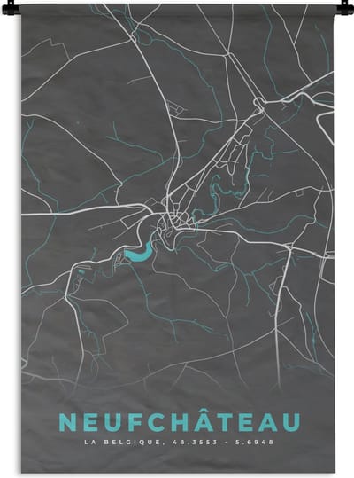 Wandkleed - Wanddoek - Stadskaart – Grijs - Kaart – Neufchâteau – België – Plattegrond - 120x180 cm - Wandtapijt