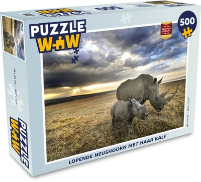 Puzzel Neushoorn - Kalf - Dieren - Legpuzzel - Puzzel 500 stukjes