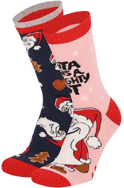 Apollo Dames Foute Kerstsokken Print 2-Pack Kerstman - Maat 36/41
