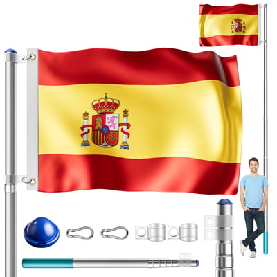 Monzana Vlaggenmast - Vlag Spanje Aluminium 6,3m - Verstelbare Hoogte