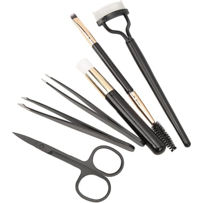 7 stuks Wimper Wenkbrauw Make-up Verzorgingsgereedschap Wenkbrauwborstel Wimperkruller Schaar Pincet Set Zwart