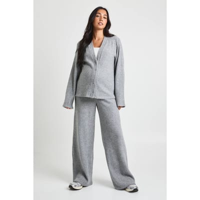 boohoo Dames Zwangerschaps losvallende cardigan van zachte rib & wijde pijpenbroek | Grijze Mergel | Maat: 42