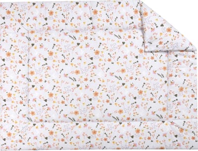 BINK Bedding Boxkleed Saar 71 x 122 cm - vulling fiberfill 400 grams - tweeling - speelkleed - parklegger - tweezijdig te gebuiken - bloemen - vogels - roze - oranje - geel - groen