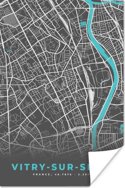 Poster Vitry-sur-Seine - Frankrijk - Plattegrond - Kaart - Stadskaart - 120x180 cm XXL