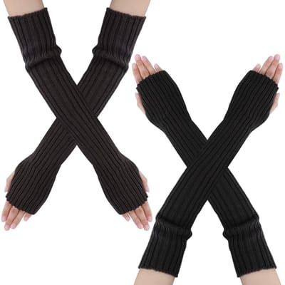 Store_9 - Lange Handschoenen Dames - Warme Gebreide Armwarmers - Kaki en Lichtgrijs - Vingerloze Handschoenen - Comfort en Stijl - Perfect voor de ...