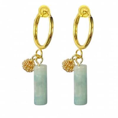 Klem oorbellen -mint groen -natuursteen -goudkleurig- geen gaatje- Charme Bijoux