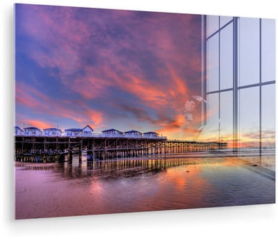 ® Glasschilderij 180x120 cm - Schilderij acrylglas - Lucht - Roze - Pier - Foto op glas - Muurdecoratie woonkamer - Wanddecoratie slaapkamer - Schilderijen