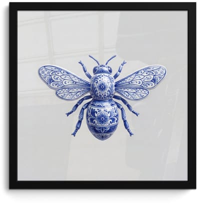 Poster in lijst - Fotolijst 40x40 cm - Posters - Bij - Modern - Delfts - Blauw - Posterlijst zwart - Decoratie - Wanddecoratie woonkamer - Muurdecoratie slaapkamer