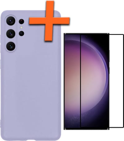 Hoes - Met Screenprotector - Geschikt voor Samsung Galaxy S23 Ultra - Sterk & Shockproof - Back Cover - Siliconen Case - Telefoon Hoes - Lila