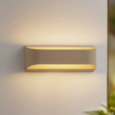 Lindby LED buiten wandlamp Lenore, beige, metaal, 36,5 cm