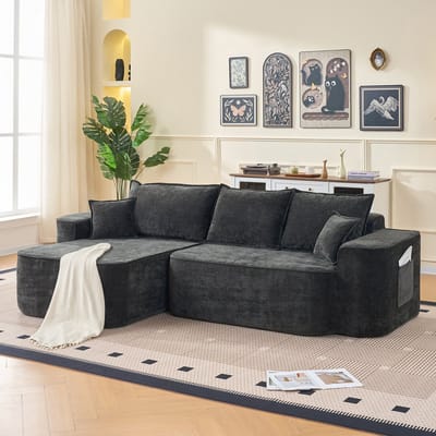 DESMIU Hoekbank 262 cm - L-vorm Met Chaiselongue En Modulair Ontwerp Zonder Montage - Voor Woonkamer Of Kantoor - Chenille Zwart