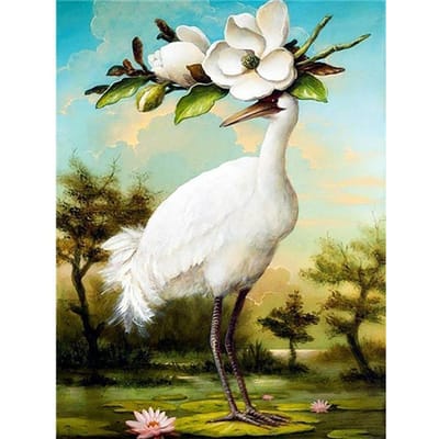 Diamant schilderij volledige ronde witte kraan landschap mozaïek dier diamant borduurwerk vogel kruissteek 20X30CM beige