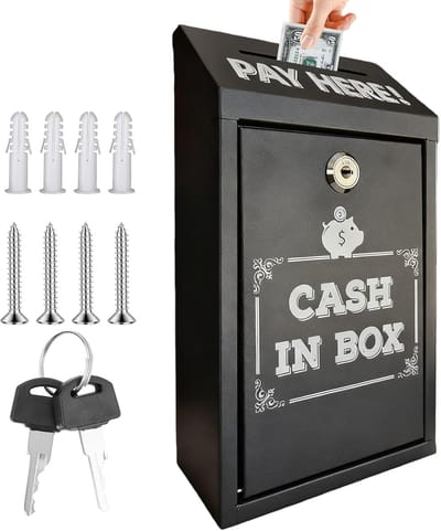 Wandbrievenbus - Geldcassette Spaarpot - Veilig Opbergen - Met Muntenteller - 14.5 x 7.5 x 26 cm - Zwart
